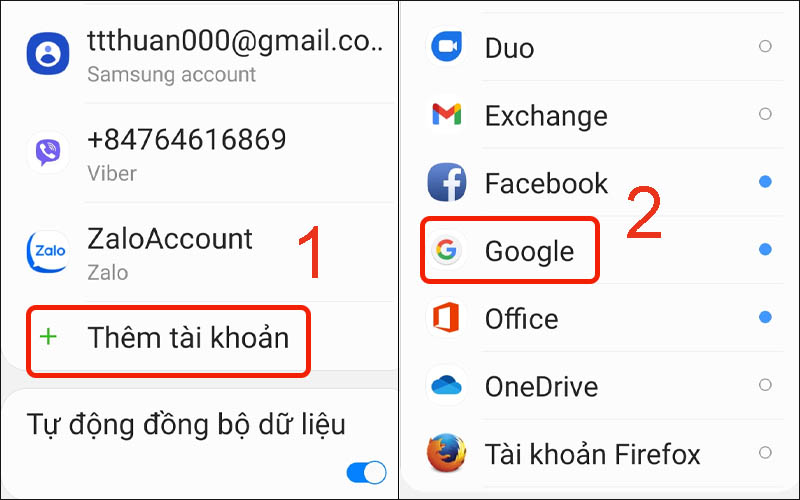 Thêm tài khoản Google