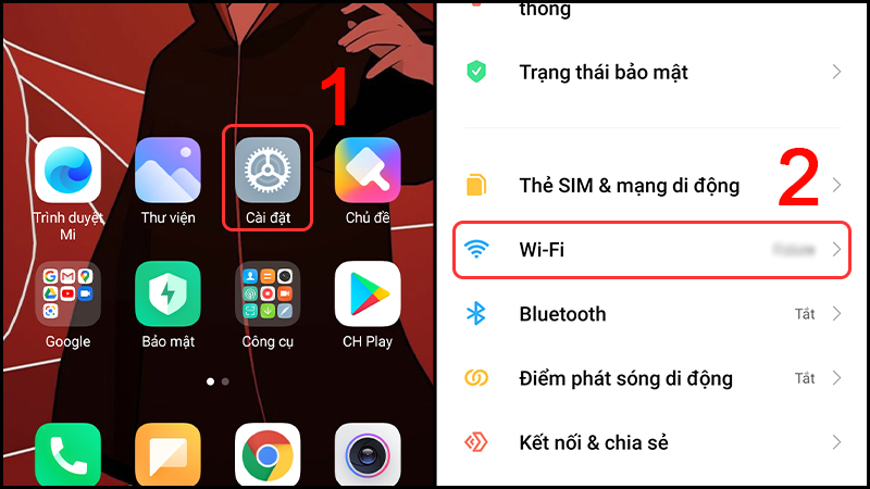 Chọn mục WiFi trong Cài đặt của máy