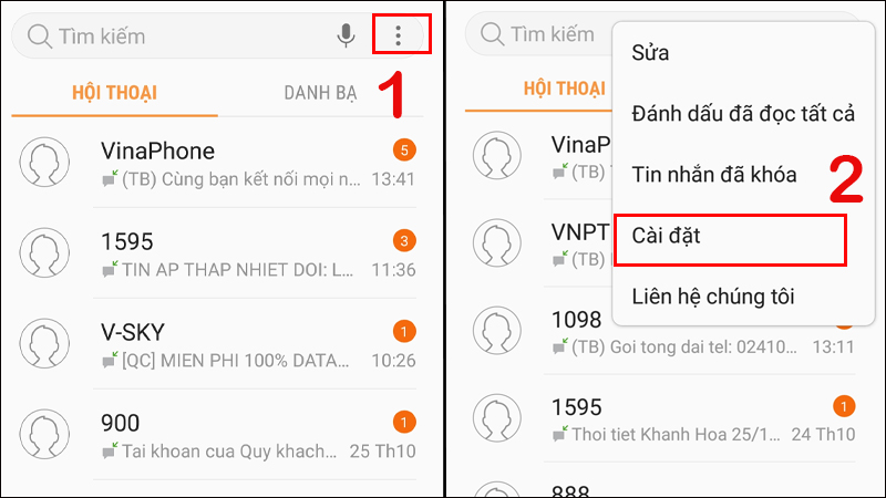 Chọn Cài đặt ở mục Tin nhắn