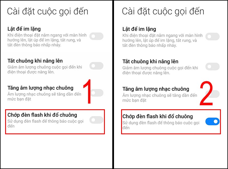 Bật Chớp đèn flash khi đổ chuông