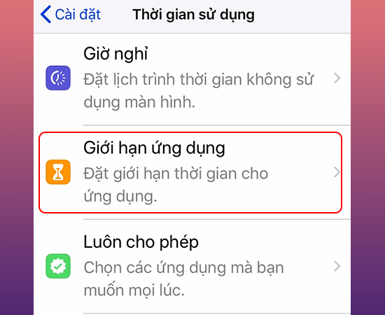 Chọn Giới hạn ứng dụng