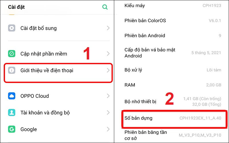 Vào mục Giới thiệu về điện thoại và nhấn liên tục vào số bản dựng