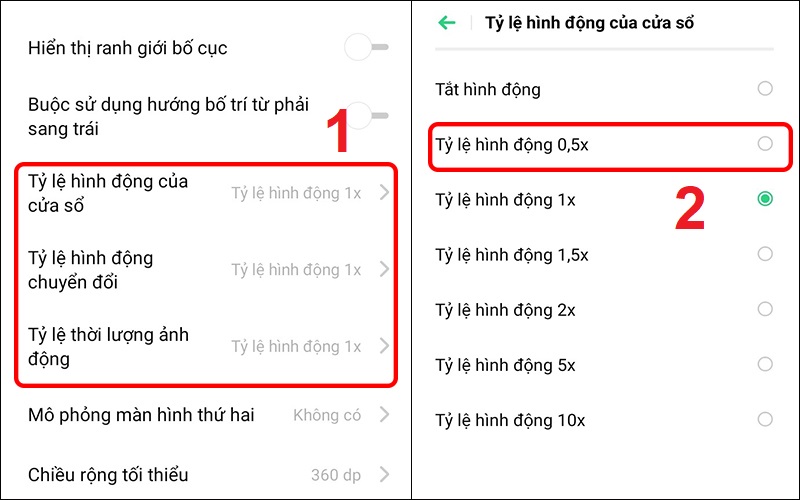 Giảm tỷ lệ hiệu ứng hình động