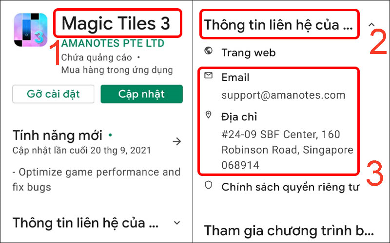 Liên hệ nhà phát triển ứng dụng