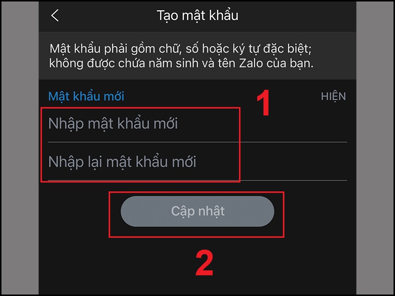 Tạo mật khẩu Zalo mới