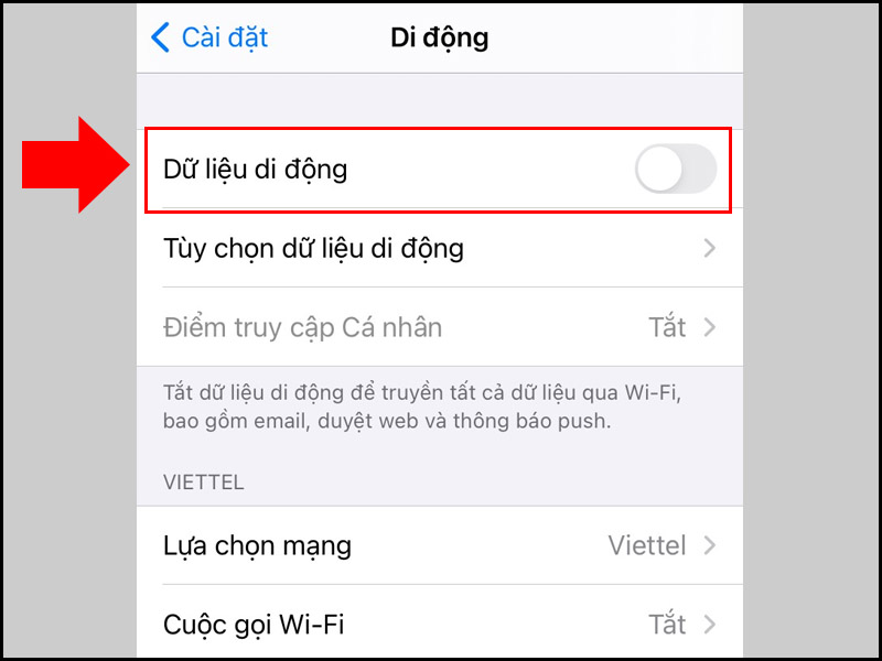 Bật Dữ liệu di động