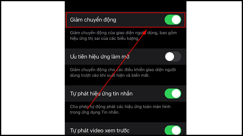 Đảm bảo Giảm chuyển động được bật