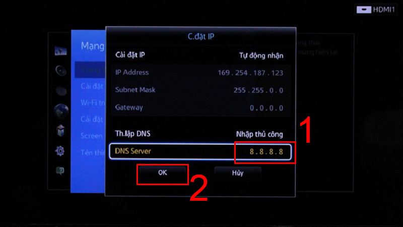 Nhập thông số DNS của Google (8.8.8.8) vào rồi nhấn OK.