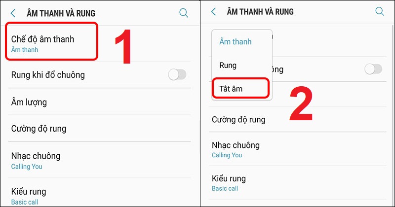 Chọn Chế độ âm thanh sau đó bấm chọn Tắt âm.