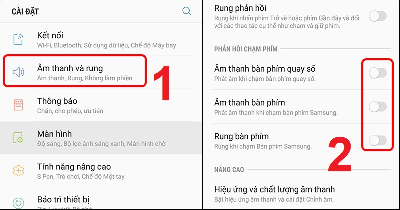 Gạt bật, tắt âm thanh bàn phím quay số và âm thanh bàn phím.