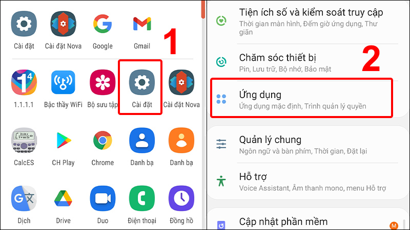 Vào Cài đặt và chọn Ứng dụng