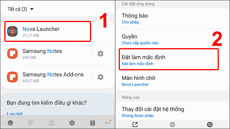 Tìm đến ứng dụng Nova Launcher và vào Đặt làm mặc định