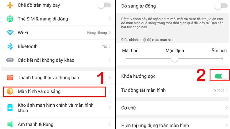 Bật xoay màn hình tại Cài đặt