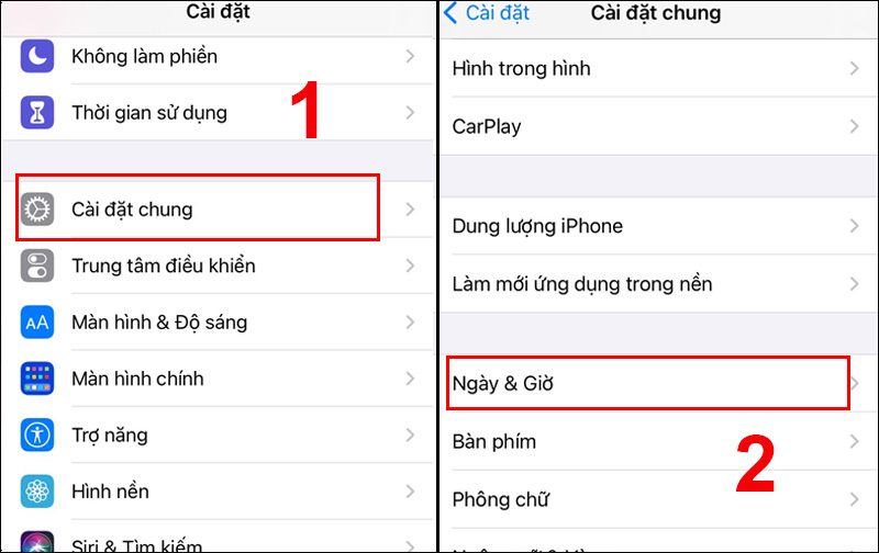 Chọn Ngày & Giờ ở cài đặt chung