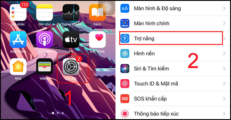 Chọn Trợ năng trong phần cài đặt