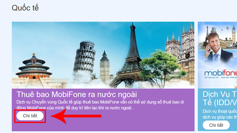 Nhấn nút Chi tiết tại mục Thuê bao MobiFone ra nước ngoài