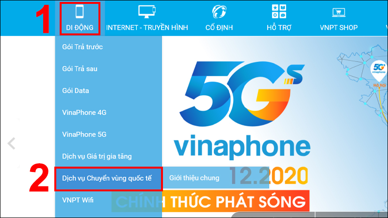 Vào Di động chọn Dịch vụ chuyển vùng quốc tế