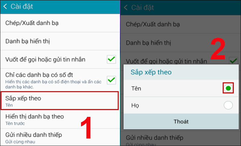 Chọn Sắp xếp theo và tích chọn Tên