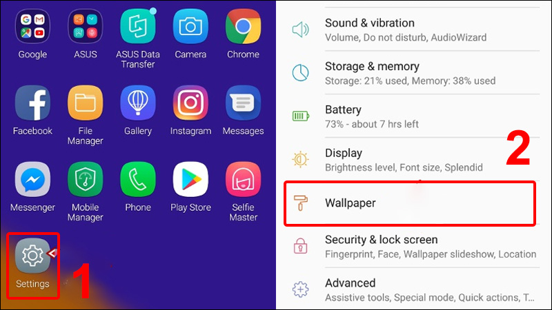  Vào Settings (Cài đặt) và chọn Wallpaper (Hình nền)
