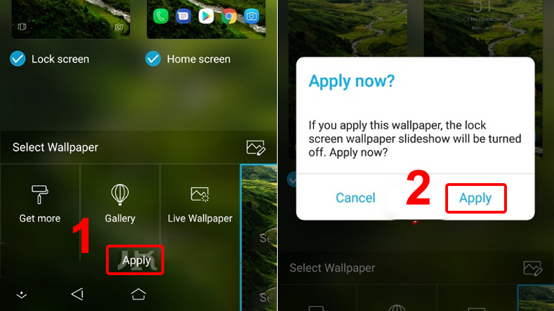 Nhấn Apply (Áp dụng) và chọn Apply( Áp dụng) để thay đổi hình nền