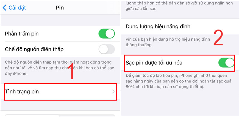 Tắt tối ưu hóa pin bằng cách gạt thanh gạt sang trái