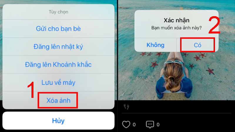 Xác nhân Xóa ảnh để xóa phần nhật ký, bài đăng chung trên Zalo