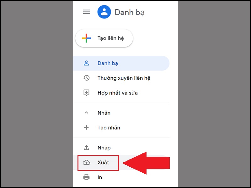 Mở mục xuất file danh bạ đã đồng bộ trên Gmail