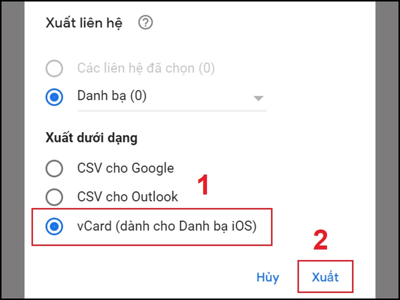 Xuất danh bạ dưới dạng vCard