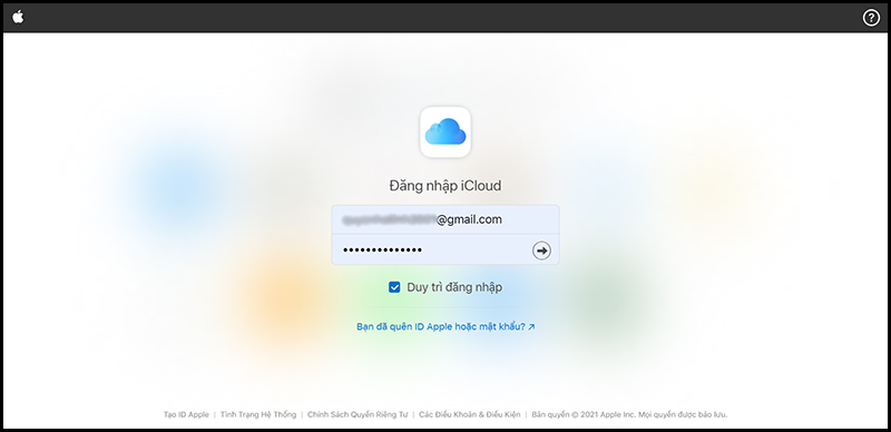 Đăng nhập vào iCloud của bạn trên website iCloud