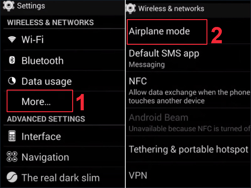 Chọn Airplane mode để kích hoạt và ấn 1 lần nữa để tắt chế độ