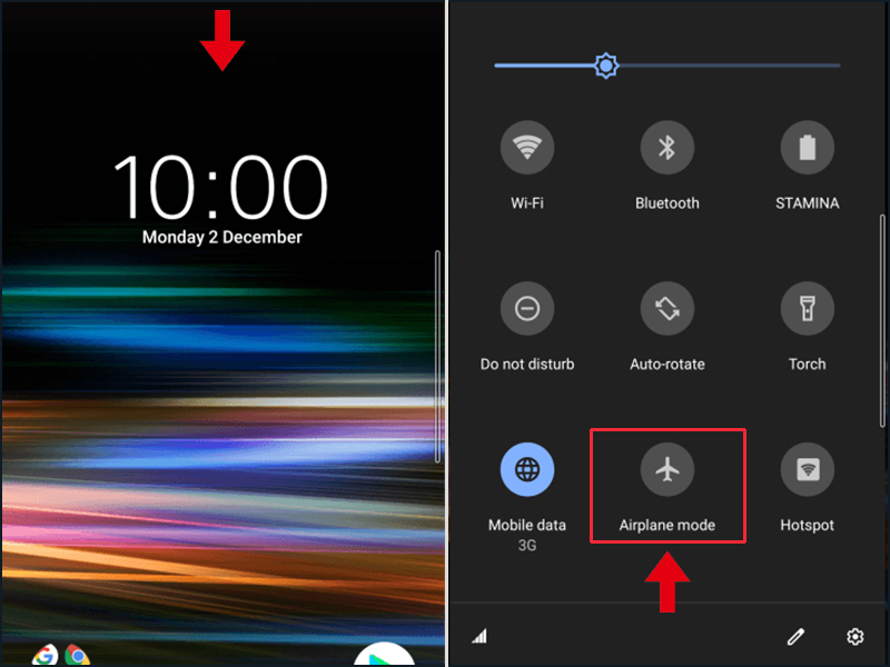 Hãy ấn chọn biểu tượng máy bay để kích hoạt chế độ máy bay