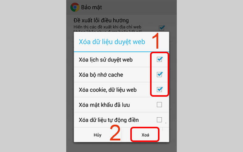 Tick chọn các mục cần xóa rồi nhấn Xóa