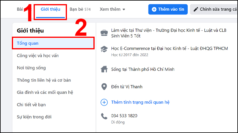 Truy cập vào mục Tổng quan tại trang cá nhân