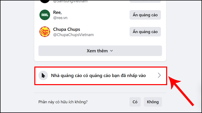 Chọn mục Nhà quảng cáo có quảng cáo bạn đã nhấp vào