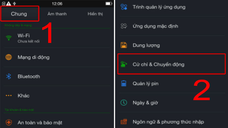 Truy cập vào Cử chỉ & chuyển động 