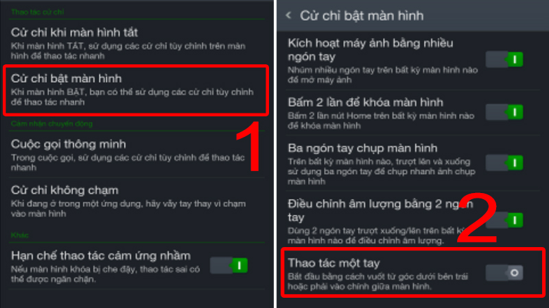 Chọn thao tác một tay