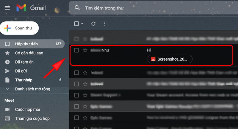 Chọn xem thư có kèm ảnh là có thể xem hình ảnh trên Gmail qua máy tính
