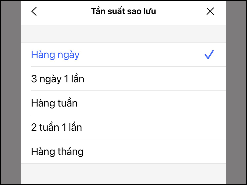 Chọn tần suất sao lưu tùy theo ý muốn của bạn