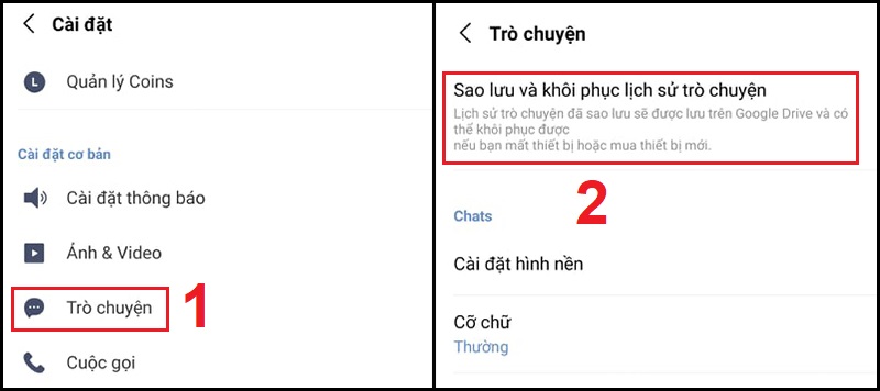 Mở mục Sao lưu và khôi phục lịch sử trò chuyện