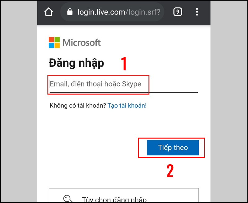 Đăng nhập vào tài khoản Microsoft