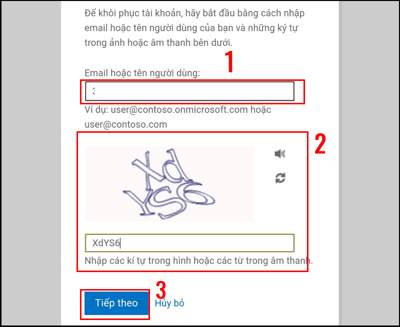 Nhập email và các  thủ tục xác nhận