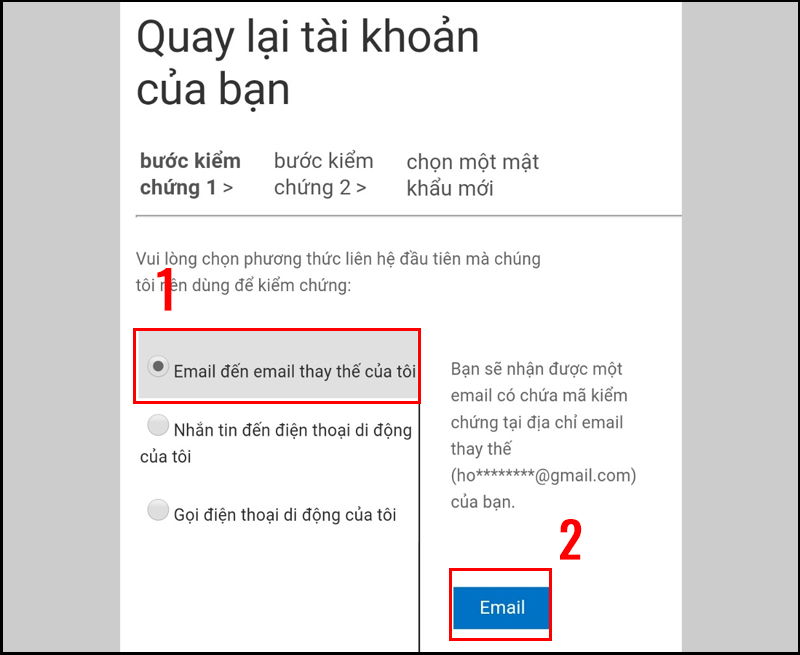 Bước kiểm chứng bằng email