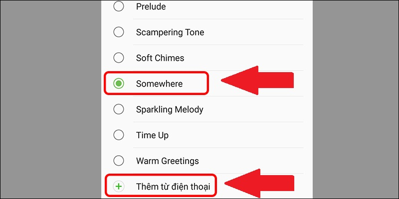 Nhấn Thêm từ điện thoại để chọn nhạc chuông riêng của bạn