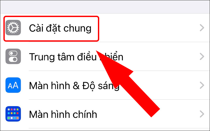 Vào Cài đặt chung