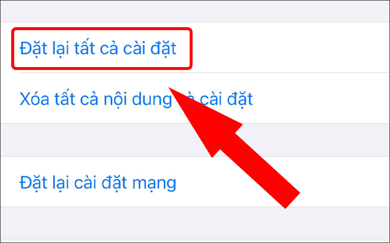 Chọn Đặt lại tất cả cài đặt trong mục Đặt lại