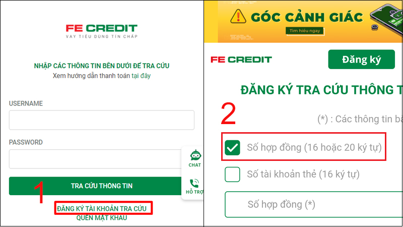 Đăng ký tài khoản FE Credit trên web