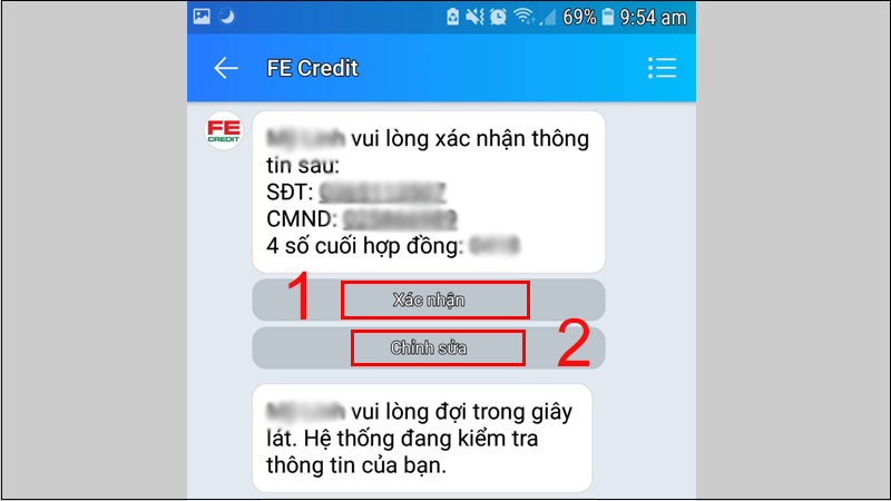 Xác nhận hoặc chỉnh sửa thông tin