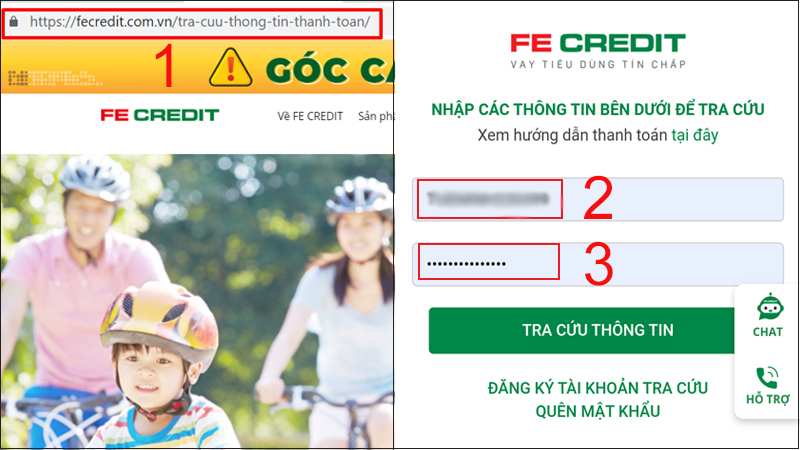 Tiến hành đăng nhập FE Credit