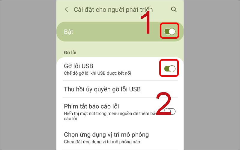  Bật chế độ Gỡ lỗi USB