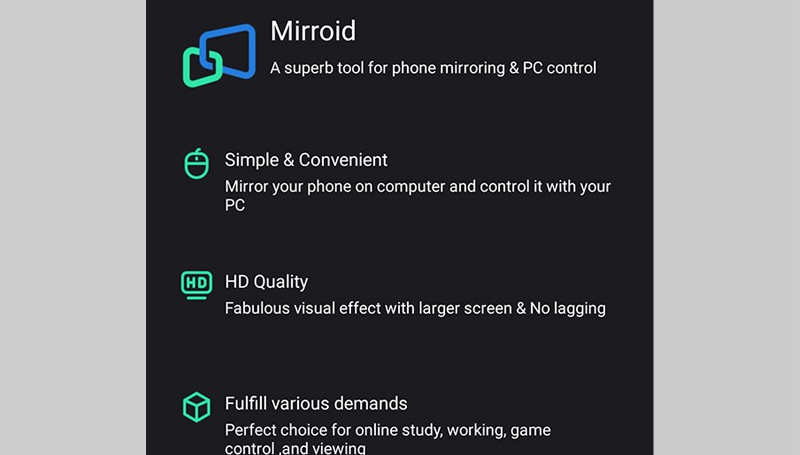 Tải ứng dụng Mirroid về điện thoại